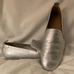 Everlane 'Italian Leather Slip-Ons' in metallic/silver